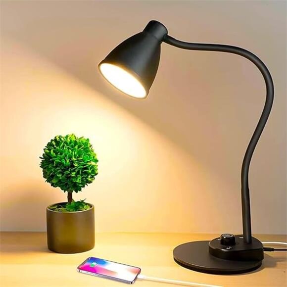 LED Desk Lamp with USB Charging Port 3 Color Modes Dimmable Reading Light - Picture 7 of 7